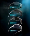 Top Shelf Safety Glasses Featuring Anti Scratch Impact Resistant Wraparound Design With Ansi Z87 Plus High Impact Rating And Crystal Clear Lenses Offering All Day Pressure Free Comfort That Hits Different. Display of four eyewear models: VuFlex, VuFlight, VuForce, Shockwave.