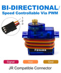 5 Pack 9G Micro Servo With 360 Degree Continuous Rotation And Metal Gear MG90 Mini Servo shown with JR connectors