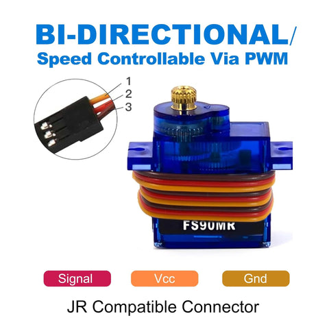 5 Pack 9G Micro Servo With 360 Degree Continuous Rotation And Metal Gear MG90 Mini Servo shown with JR connectors