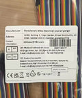 Pack of 10cm and 20cm breadboard jumper wires kit, 240 pcs, 40 pin ribbon cables with label detailing specs and manufacturer.