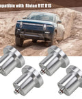 Super Sick Magnetic Jack Pads For Rivian R1T And R1S Four Piece Lift Station with shiny aluminum lift point discs.