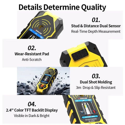 Heavy Duty 4 In 1 Stud Finder Wall Scanner With Digital Hd Screen And Deep Scan Mode For Dead On Accuracy To Spot Wood Stude/s Metal Live Ac Wires Inside Drywall Rechargeable Build For Zero Headache Wall Repairs