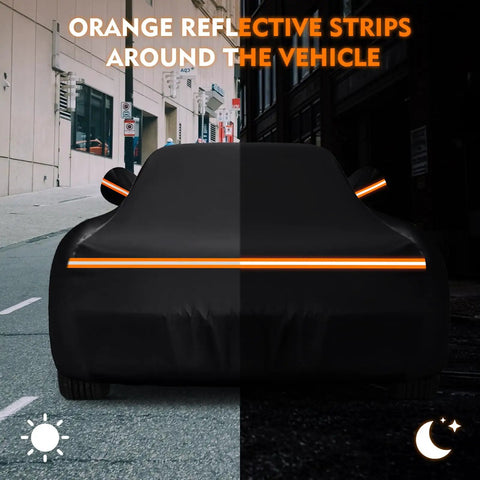 6 Layer Heavy Duty Weatherproof All Weather Car Cover for C3 Corvette 1968 to 1982 with orange reflective strips at night