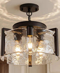 Kickass 14 Inch Three Light Black Chandelier Smooth 2 In 1 Convertible Pendant And Flush Mount With Textured Drum Glass Top Shelf Modern Farmhouse Lighting for foyer.
