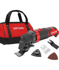 Corded Oscillating Tool Kit With 3 Amp Power, 14-Piece Set Including Sandpaper And Blades, shown with storage bag