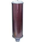 2 Inch NPT Air Compressor Muffler Exhaust Silencer For Dryers And Compressed Air Equipment, Cuts Noise For Quiet Operation, Single Chamber, 145 PSI Rating, Replacement Part For Industrial Systems visible in silver and red mesh design.
