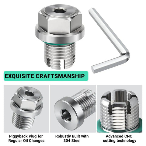 Oversize Piggyback Oil Drain Plug Kit Stainless Steel Self Tapping Oil Pan Thread Repair With O Ring And L Wrench Size M14