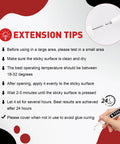 Extension tips for Clear Glue With Precision Tip 15ml 50 Pack on a red and white background with hand holding glue tube
