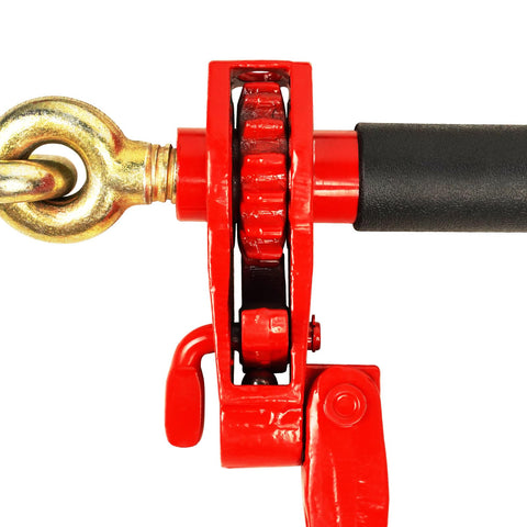 Close-up of Four Pack Folding Handle Load Binder With Two Grab Hooks For Three Eighths To Half Inch Grade 70 Transport Chain