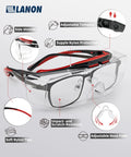 Over Eyeglasses Safety Glasses With ANSI Z87 1 Lenses Anti Fog And Scratch Resistant UV Protection Soft TPR Nose Pads Adjustable Fit Eyewear Goggles For Work Clear Vision All Day EN ISO 16321 1 2022 Compliant with adjustable features and protection details