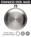 Bottom view of Whistling Stovetop Tea Kettle With Food Grade Stainless Steel, 1.5 Quart Capacity, showing stainless steel base.