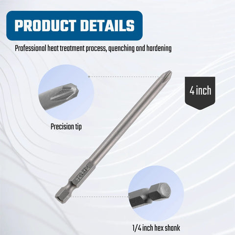 PH2 10 PC Screwdriver Bit Set With 1 Quarter Inch Hex Shank, 4 Inch Length, S2 Alloy Steel Magnetic Tip, Durable Long Lasting Bits For Power Drill, Impact Driver And Cordless Screwdriver