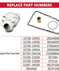 Nissan Transmission Filter And Oil Pan Gasket Kit with parts, filter, gasket, seals, part numbers displayed