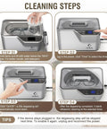 Ultrasonic Cleaner 45kHz 35W 20oz Digital Timer Pro Grade Jewelry Cleaner steps with watch holder and buttons displayed.