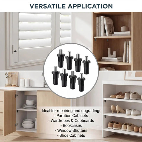Heavy Duty Cabinet Door Repair Pins 8 Piece Kit Spring Loaded Hinge Dampers Snap In Furniture Hardware Replacement, versatile applications shown.