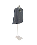 Adjustable White Costume Stand With A Single Arm Clothes Rack For Retail Display Of Garments In Thrift Shops Boutiques And Stores