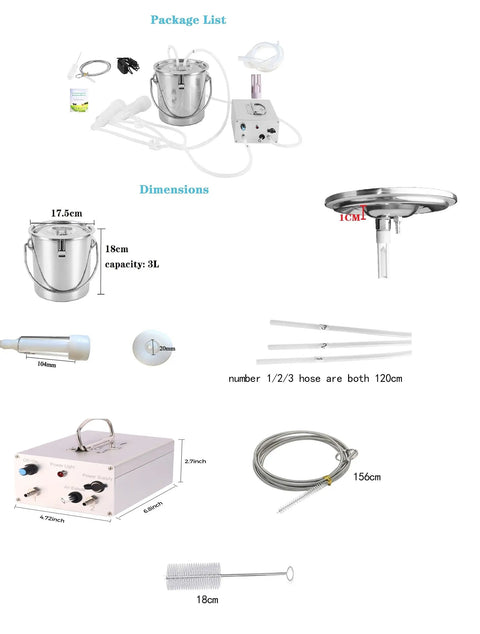 Portable Electric Goat Milking Machine Auto Milker With 3L Stainless Steel Bucket, Fast Daily Milking For Goats And Sheep, Gentle Yet Efficient, A Real Time Saver For Small Farms And Home Use, 3L bucket and hoses
