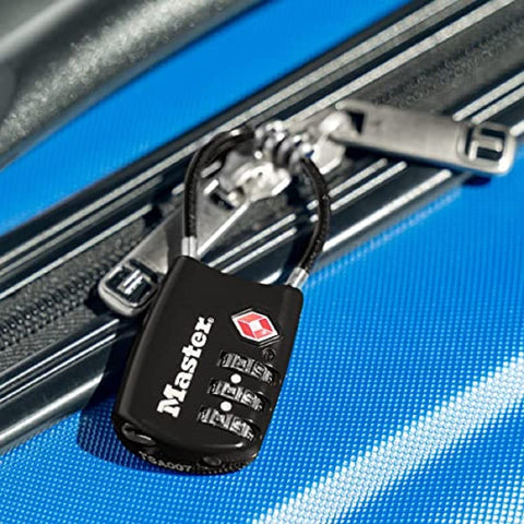 Set Your Own Combo TSA Travel Lock For Luggage And Zippers, Rugged Padlock With Cable Shackle securing suitcase zippers