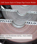 Close-up of clamps on Four Clamp Pipe Fusion Welder Hand Crank Butt Fusion Welding Machine 110V Heavy Duty Pro Grade Piping Tool