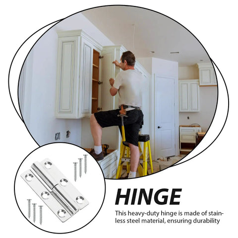 Person installing cabinet with Detachable Lift Off Hinges, Heavy Duty Stainless Steel, 4 Pack, No Hassle Install