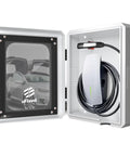Heavy Duty Weatherproof EV Charger Enclosure Wall Box With Secure Code Lock, showing open design with charger and cable.