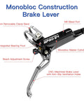 Front view of ZTZ IIIPRO E4 MTB hydraulic brake set, black, 4-piston, pre-bled with front 800mm and rear 1550mm lines.