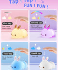Tap control features of Lit Cute Bunny Night Light For Kids With 16 Colors Tap Control Dimmable Lamp Rechargeable Teen Room Decor