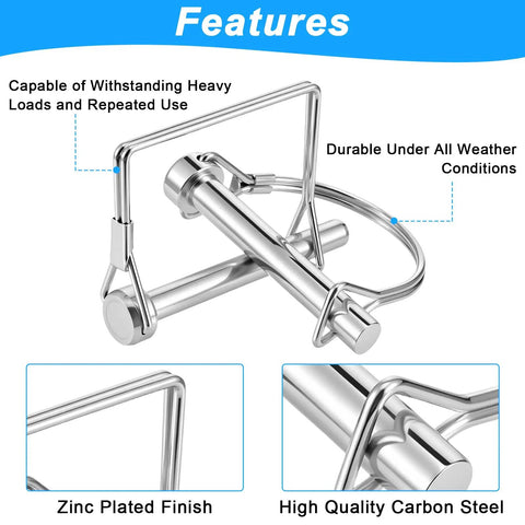 Heavy Duty Hitch Pin And Trailer Locking Pin Set Features 36 Zinc Coated Spring Steel Shafts In Four Sizes Ready For The Long Haul In Towing Farming And Jobsite Tasks