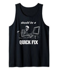 Funny It Guy Tech Support Skeleton Sleeveless Tank Top With Programmer Coder Humor Clothing, lightweight black fabric.