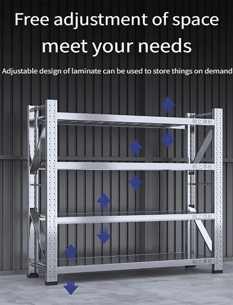 Heavy Duty Garage Shelving Unit, 78 Inch Adjustable 4 Tier Stainless Steel Storage Rack with adjustable bays for custom storage.