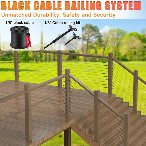 Hydraulic Crimping Tool And Cable Cutter Kit With 9 Dies For 1 Eighth To 3 Sixteenth Stainless Steel Cable Railing, Wire Swaging Tool And Lug Crimper, Cuts Up To Five Thirty Second Inch Stainless Cable, Works With Copper And Aluminum Wires. 1/8" black cable railing deck