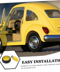 Yellow toy car with open door showcasing Electric Motor And Plastic Tire Wheel Set For RC Cars And Trucks, Easy Assembly Axles.