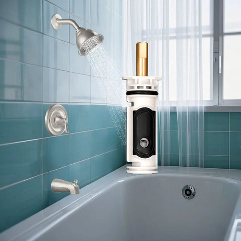 1222 Replacement Cartridge Kit With Puller And Retainer Clip For One Handle Tub And Shower Valves in bathroom setting