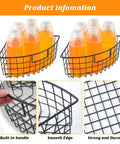 4 Pack Lazy Susan Baskets For Corner Cabinets 18 To 20 Inch Turntable Bins 9 Inches By 6.2 Inches By 4 Inches Quarter Wedge Design Metal Organizer With Handle For Cabinet Kitchen Pantry Storage Easy Reach, showing baskets filled with bottles and close-up details of the handle, smooth edge, and durable metal.