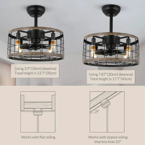 Small 18 Inch Caged Ceiling Fan With Lights And Remote Control Industrial Rustic Farmhouse Enclosed Bladeless Ceiling Fan Installation