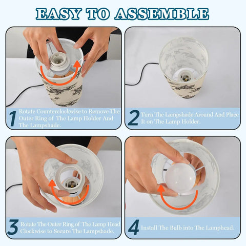 Steps to assemble Cowboy Watercolor Decor Bedside Lamp with 3-Way Dimmable Touch Control, charging station shown