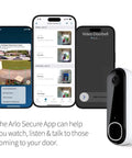 2K Video Doorbell With Wired Or Wireless Setup, 2-Way Audio, Night Vision, Head-To-Toe View, Package and Person Detection, weatherproof shown with smartphone app