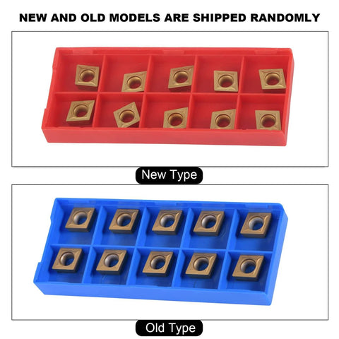 CCMT Turning Insert Set 32.5 Degree Carbide Inserts 9T304 For CNC Lathe Machining 10 Pack with Box shown in red and blue cases.