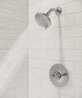 Single Handle Shower Trim Kit With Multi Function Shower Head Packed With Five Spray Modes Rain Massage Invigorating Champagne And Champagne Rain Combo In Polished Chrome Finish For Easy Two Hole Install Model LG897WRC, polished chrome trim with water flow