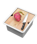 Undermount Single Bowl 304 Stainless Steel Sink with cutting board and knife, size 15 x 17 x 10, for kitchen and office use.