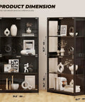 4 Tier Glass Display Cabinet With Pop Up Doors And Motion Sensor, black curio display case dimensions with decor items