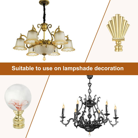 Pink Glass Flower Ball Lamp Finial Cap 1/4-27 Thread, 2 Pack for Lampshade Harp Tops displayed with chandeliers