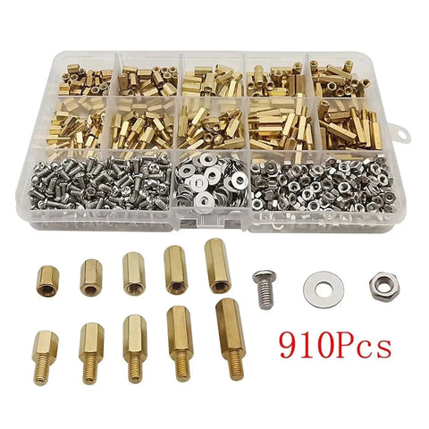 Brass Standoff Screws Nuts Washers Kit 910Pcs M3 Hex Spacer Assortment For DIY Projects Electronics Cabinetry And Repairs Includes Male And Female Threads With Precise Thread Design, assorted brass spacers in case