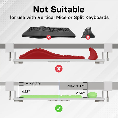 Not suitable for Vertical Mice or Split Keyboards; Under Desk Keyboard Tray With Smooth Pull Out Track, Ergonomic Mouse Platform.