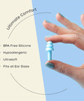 Hand holding Soft Silicone Ear Plugs For Sleep And Noise Reduction, Reusable Ear Plugs For Sleeping, Swimming, Concerts And Snoring, Adjustable Fit, Quiet Your Night Or Day, 3 Pairs