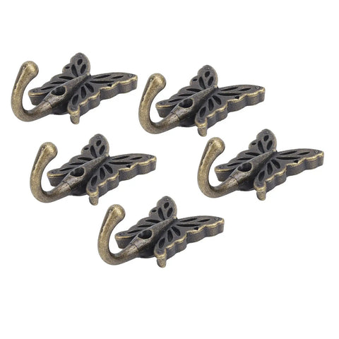 5 Piece Heavy Duty Vintage Wall Coat Hooks With Pre Drilled Holes And Mounting Screws Rock Solid Key And Towel Organizer For Entryway, antique butterfly design.