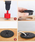 Heavy Duty 2 Inch Desk Grommet Kit With Eight Black Hole Covers And Cobalt Hole Saw for clean cable management in workspace.