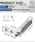 Zinc Alloy Freezer Door Hinges Replacement Kit With Screws, Durable Swivel Fridge Door Hinges for Refrigerator Freezer Doors, size and dimensions shown.