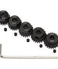 Five Pack 48P Pinion Gear Sets 18T 19T 20T 21T 22T for 3.175mm shafts with hex key and screws, hardened steel for RC cars.