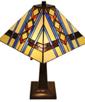 Tiffany Style Table Lamp With Stained Glass Shade 22 Inch Tall Multicolor Vintage Vibe For Nightstand Living Room Or Bedroom Handmade Gift 